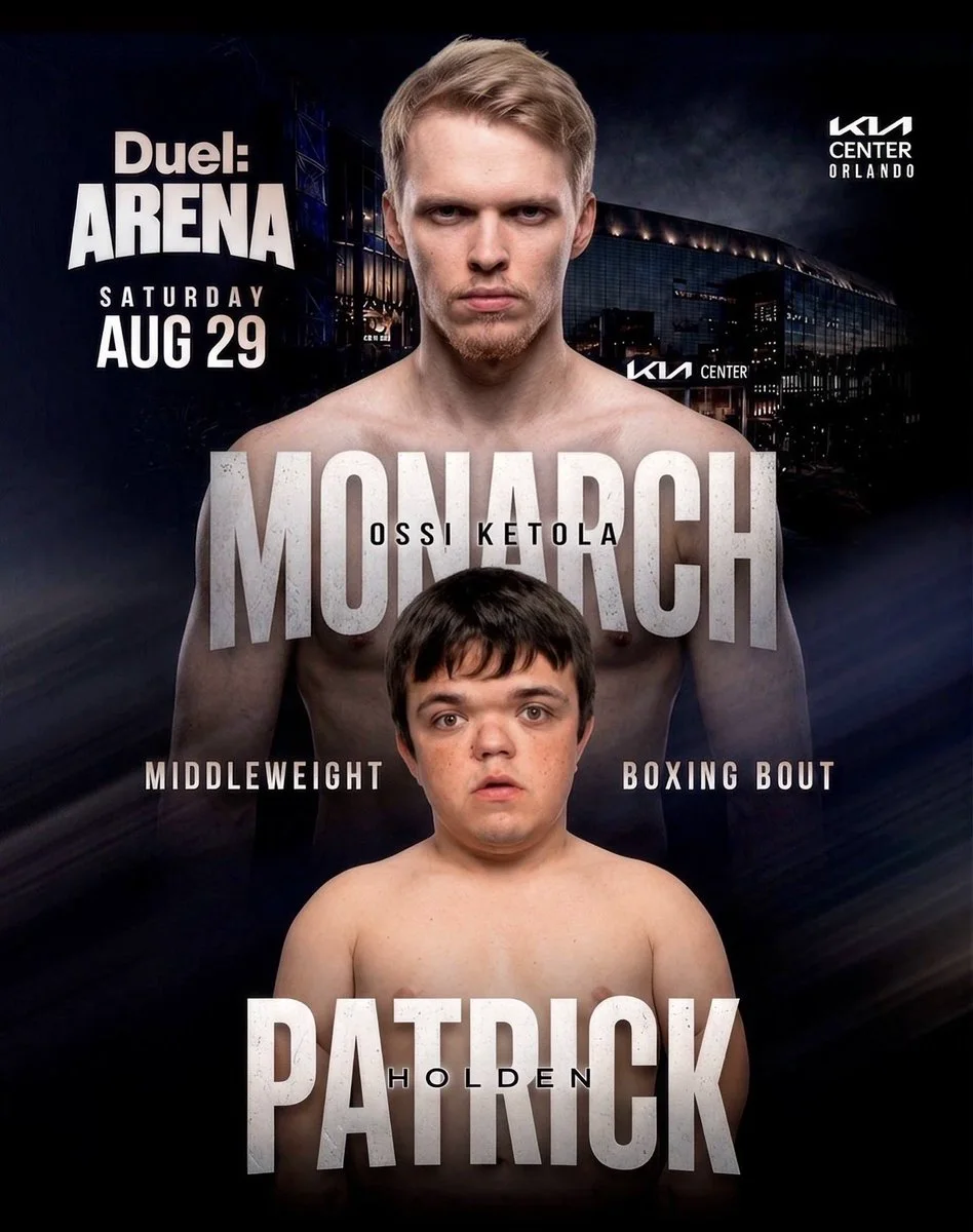 Duel Arena poster for Ossi Monarch Ketola against Patrick Holden, billed as a middleweight boxing bout on 29 August at the Kia Center