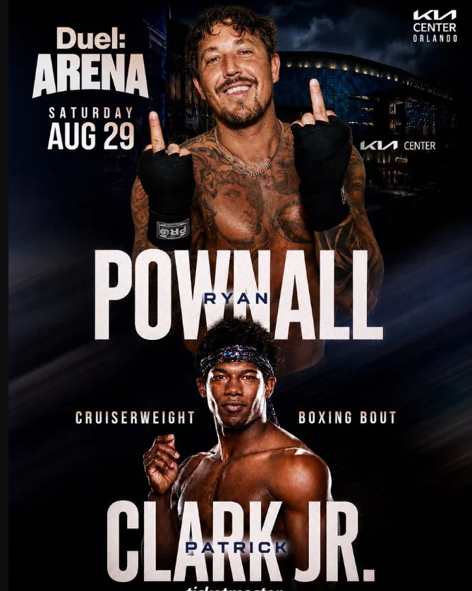 Duel Arena poster for Ryan Pownall against Patrick Clark Jr, cruiserweight boxing bout