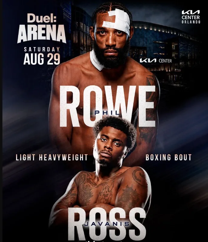 Duel Arena poster for Phil Rowe against Javanis Ross, light heavyweight boxing bout