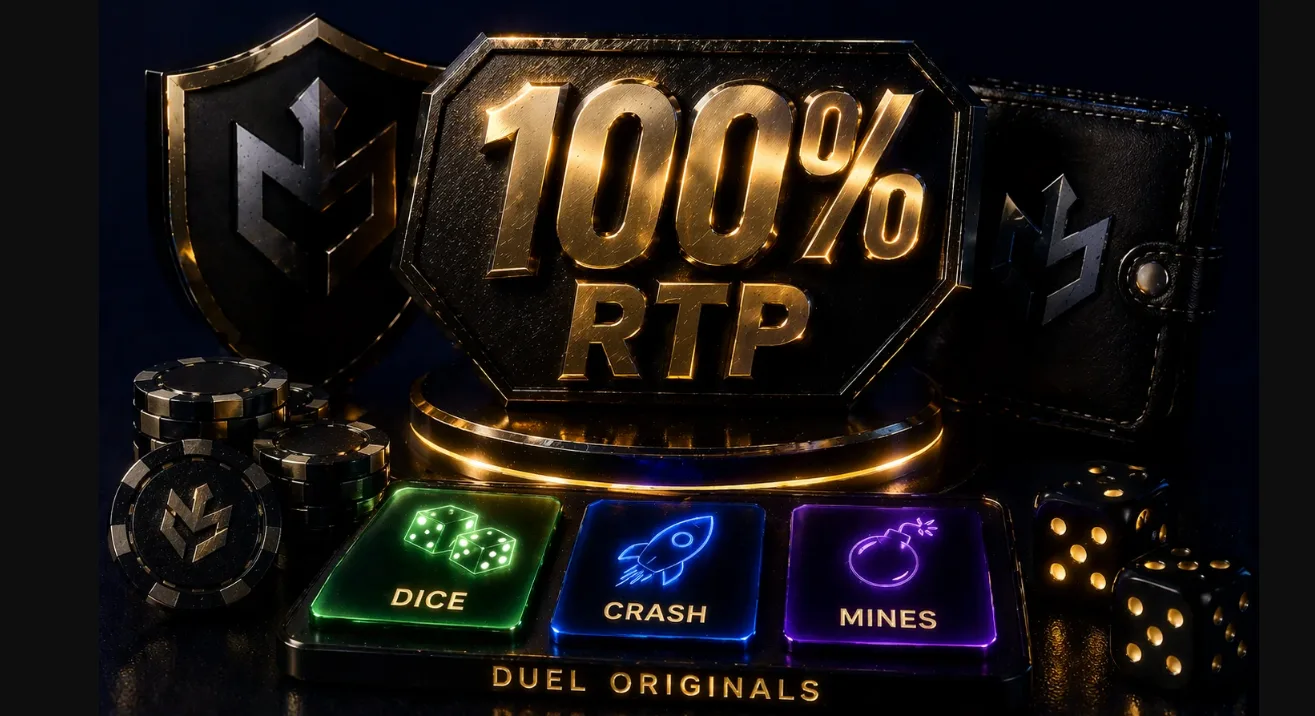 Duel Originals promotional image advertising 100% RTP on the in-house games